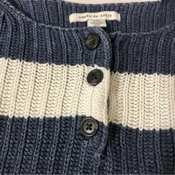 American Eagle Blue Striped Cropped Oversized Henley Knit Sweater Women's Small - Picture 3 of 8